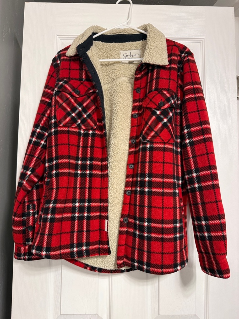 Soho Red Plaid Sherpa-Lined Jacket